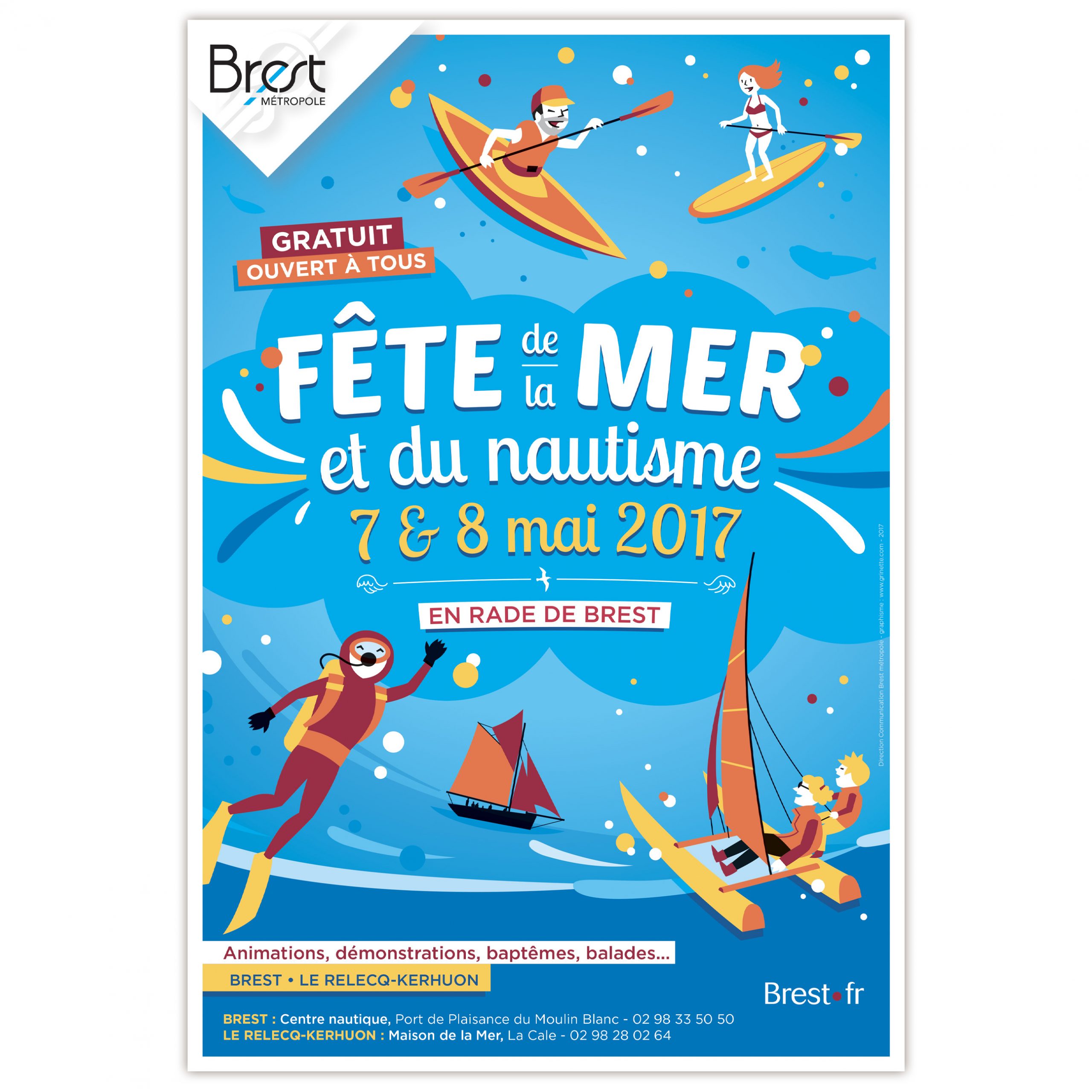 Brest métropole, Fête de la mer et du nautisme, animations nautiques en rade de Brest, création graphique affiche, flyer A5 4 pages