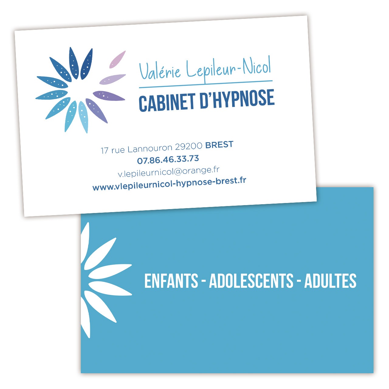 Valérie Lepileur-Nicol, cabinet d'hypnose, logo, identité visuelle, charte graphique, carte de visite