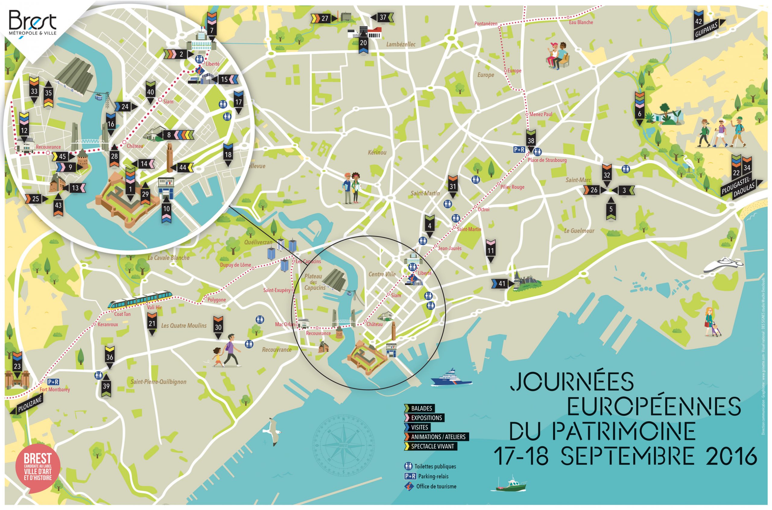 Brest métropole, Journées européennes du patrimoins, cartographie des animations, dépliant-programme 50x33 cm plié en 8
