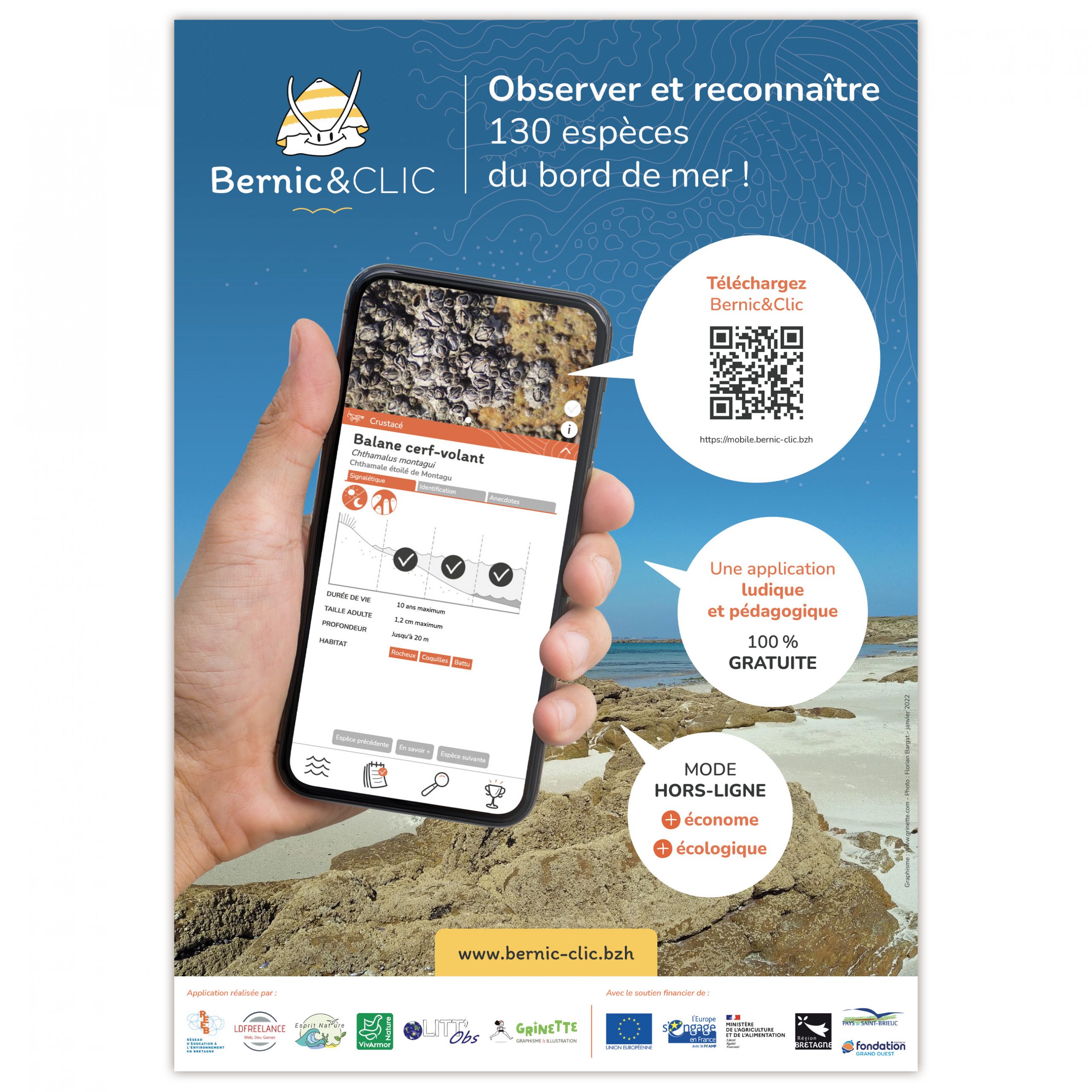 Bernic&Clic, REEB, Réseau d'éducation à l'environnement en Bretagne, application gratuite, outils de communication, affiche A3